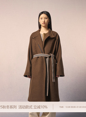 REFUSE CLUB 25AW 摩卡棕山羊绒廓形束腰大翻领长大衣