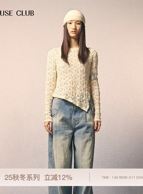 REFUSE CLUB 25秋冬新款蕾丝花朵长袖打底镂空上衣