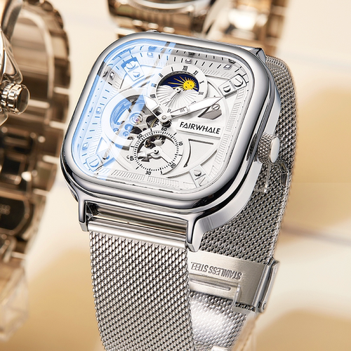 马克华菲方形全自动镂空手表