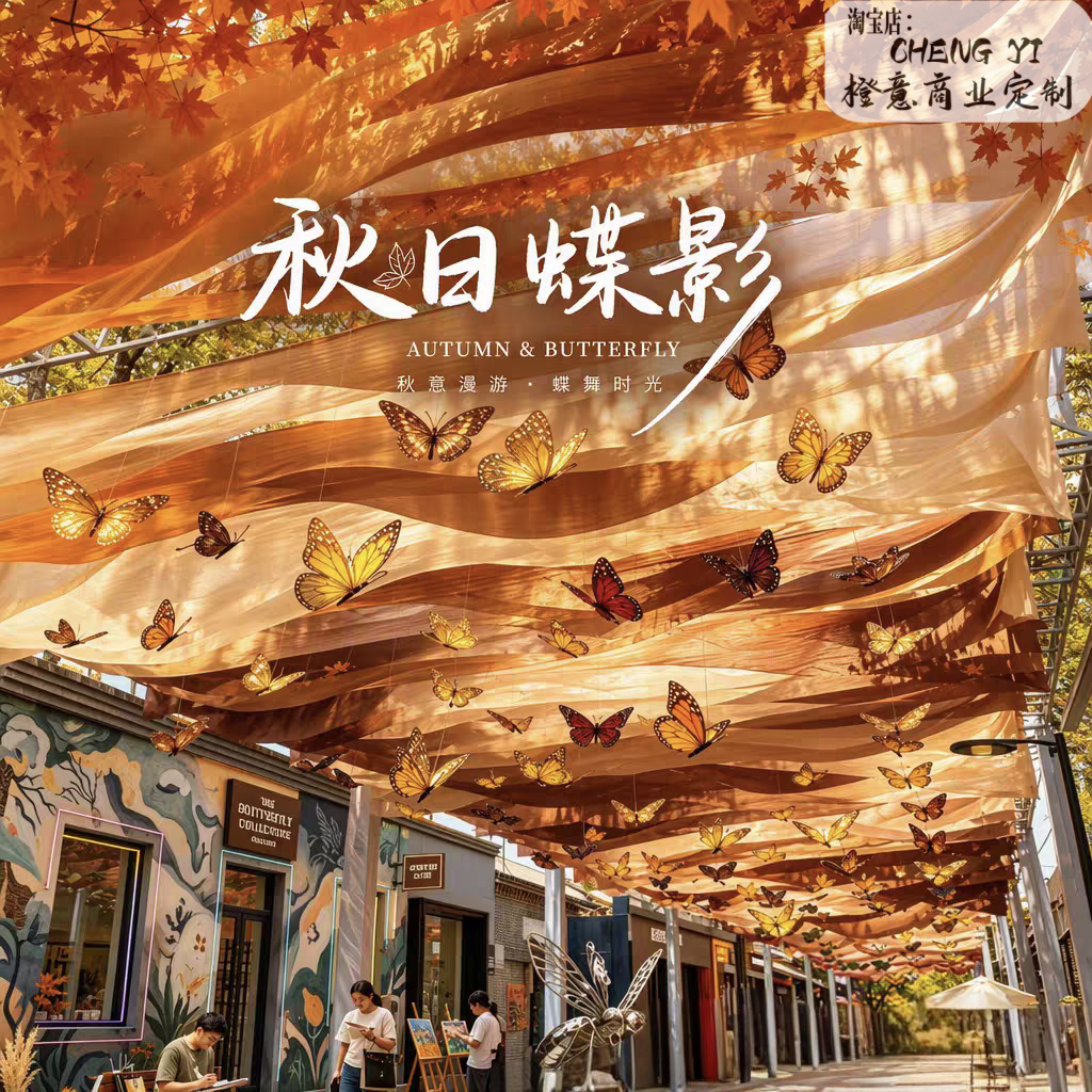 中秋国庆双节彩色纱幔美陈户外室内景区商场吊饰氛围装饰道具挂件