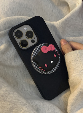 小众简约可爱黑皮HelloKitty凯蒂猫磁吸壳适用iPhone16Pro手机壳14硅胶15新款16磨砂11/12保护套13防摔16plus