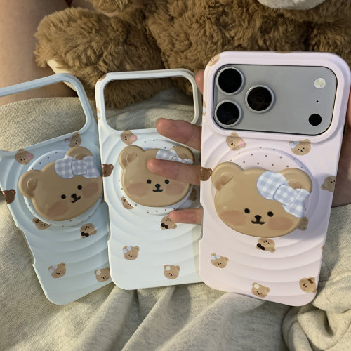 韩系ins可爱波浪纹格子蝴蝶结小熊磁吸壳适用iPhone18Promax手机壳17pro新款18pro硬壳17保护套16防摔15p/14p