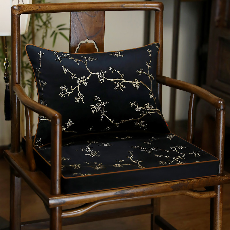 中式椅垫红木沙发乳胶坐垫冬季绒布高端刺绣实木茶椅垫太师椅座垫
