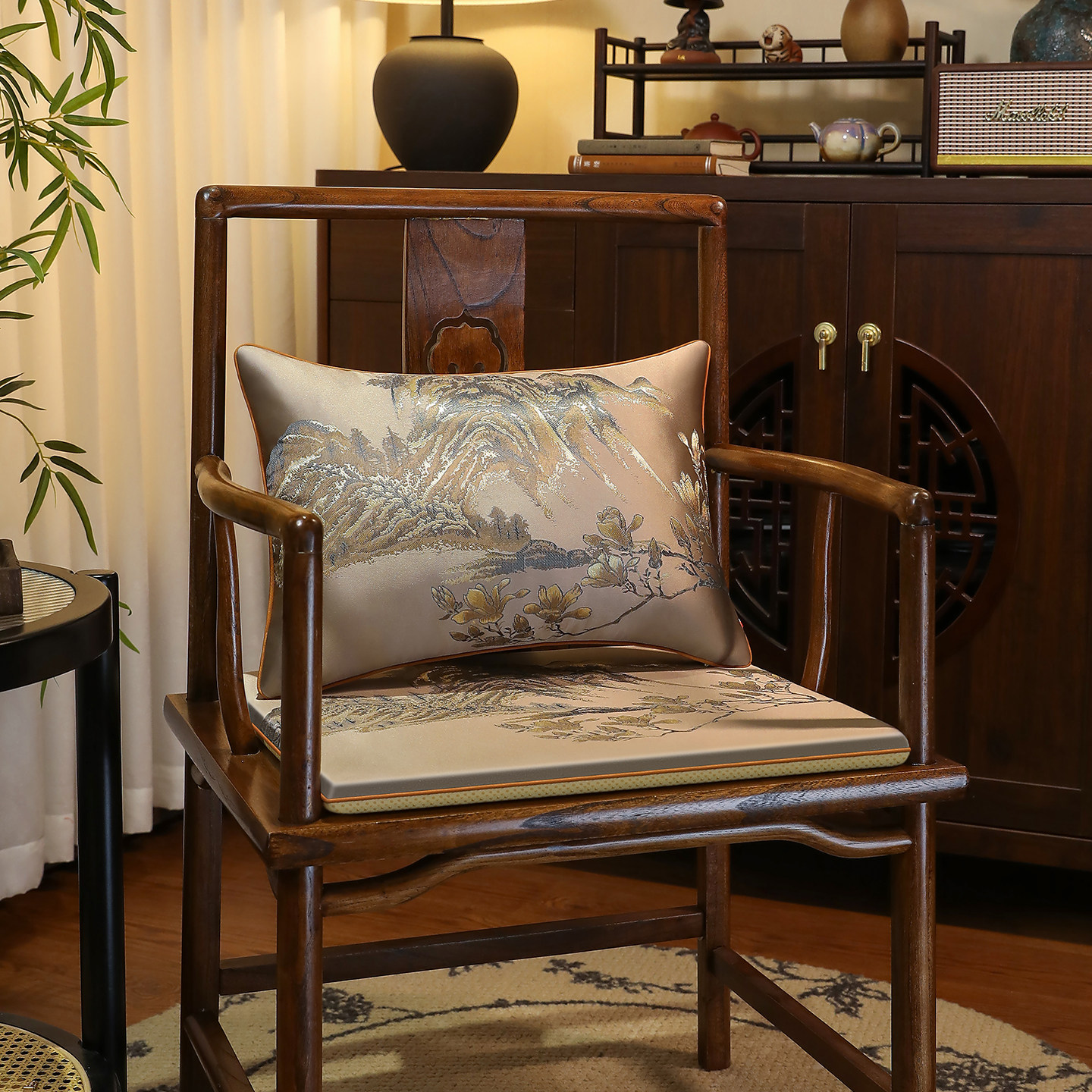 新中式椅子红木沙发坐垫实木餐椅垫茶椅圈椅太师椅座垫官帽椅一体
