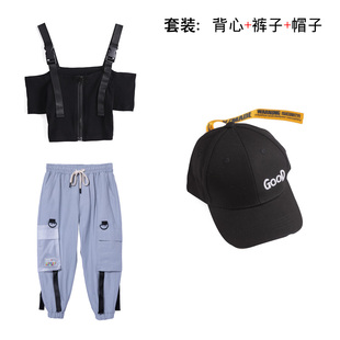 少儿女童爵士舞表演服短袖 高档儿童嘻哈hiphop街舞演出服套装 工装