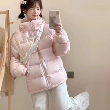 粉色羽绒服女短款2025冬季新款白鸭绒加厚小个子学生学院风外套潮