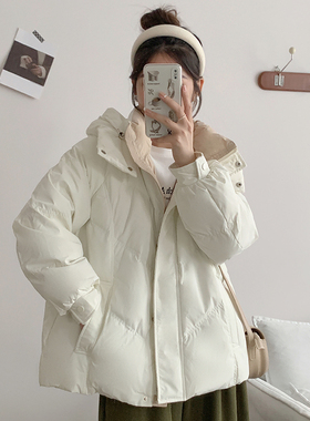 羽绒服女2025新款拼色小个子加厚白鸭绒面包服今年流行不臃肿外套
