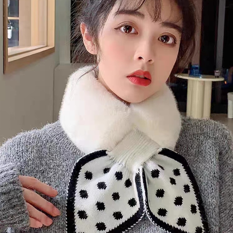 围巾女冬款加厚保暖仿獭兔毛围脖百搭护颈毛绒交叉男女士通用双面