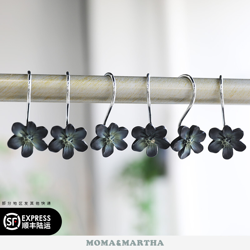 M默玛精致花朵浴帘挂钩浴帘环浴帘圈浴帘配件水墨画挂钩朵朵墨梅