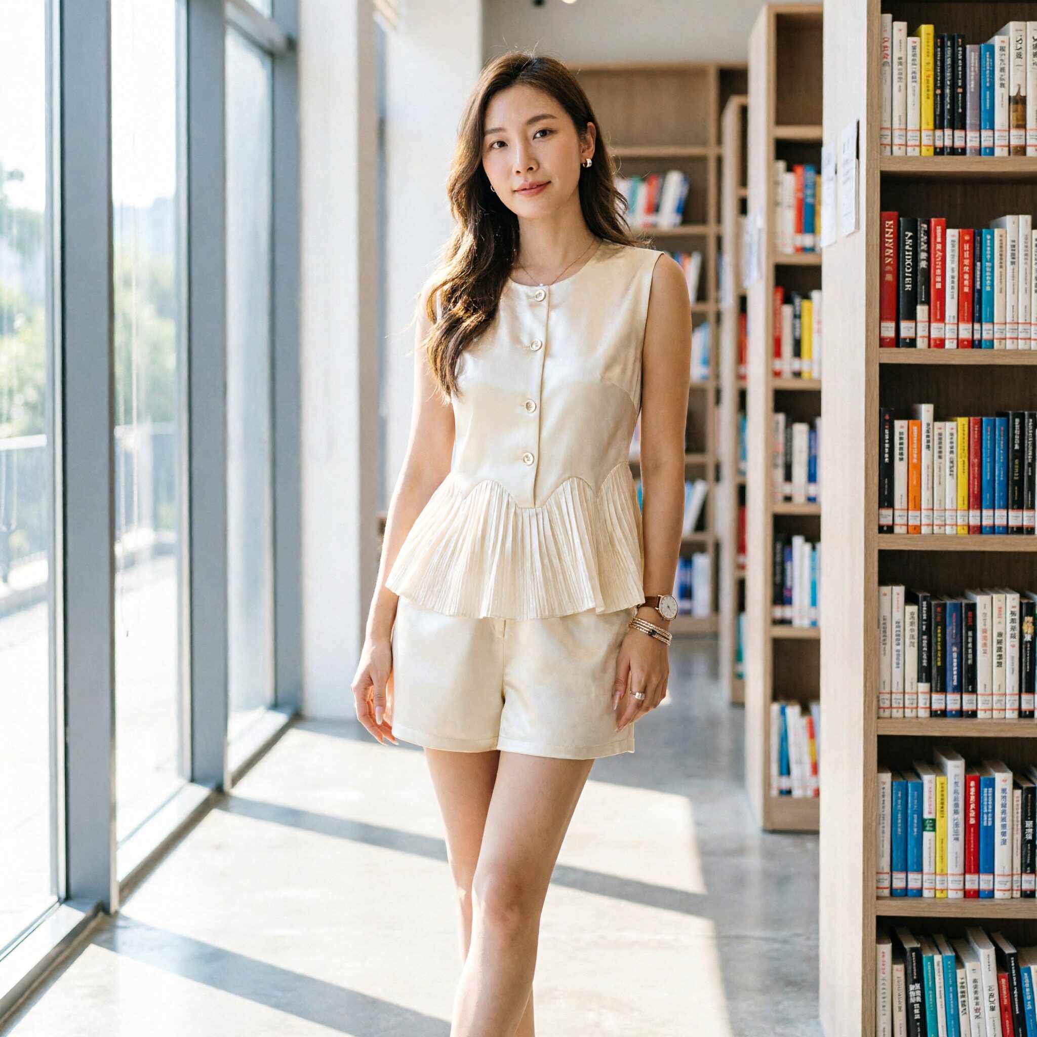 夏季极简女马甲短裤两件套显瘦