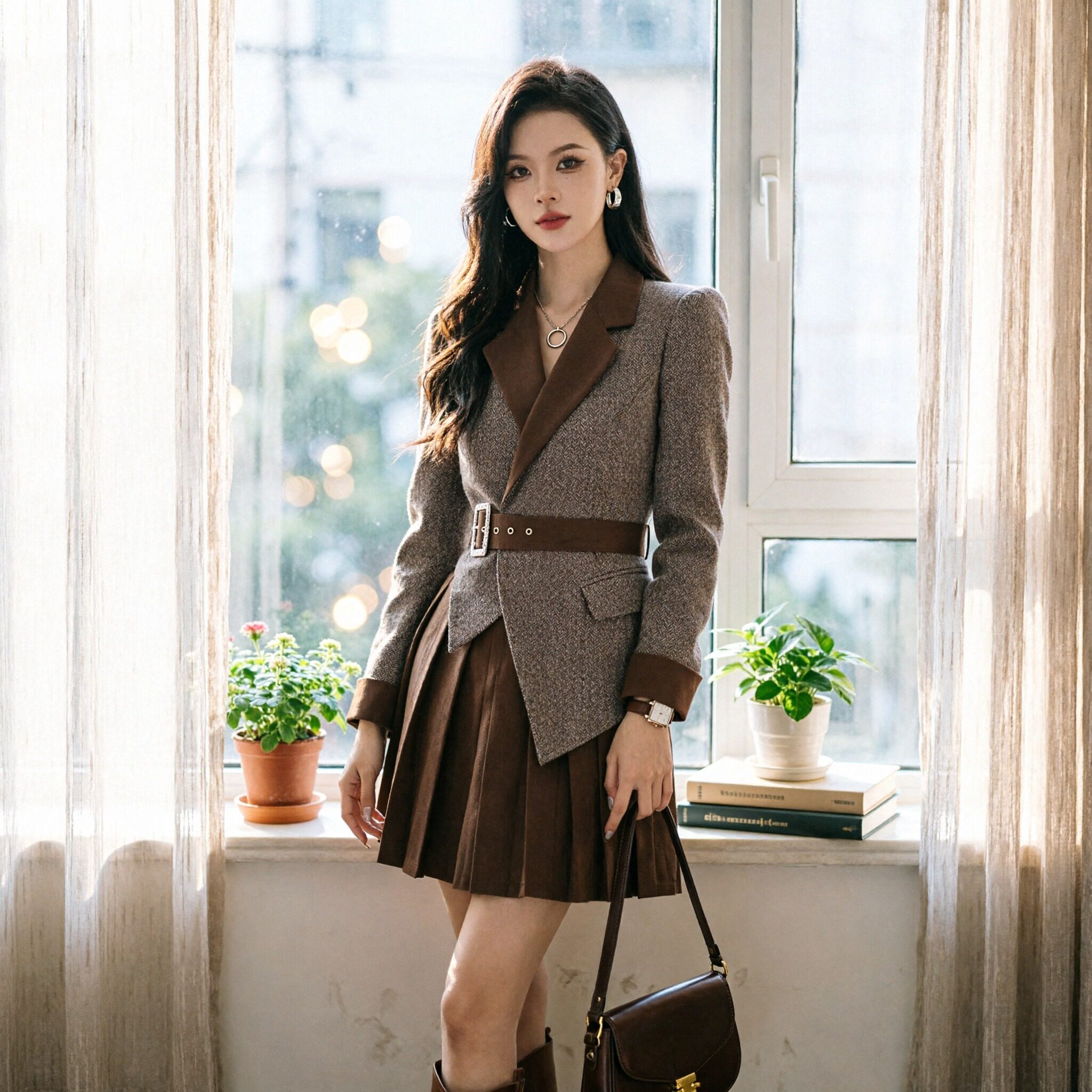 2025优质秋季新款有里布送腰带蕾丝西装领绝美裙子连衣裙T0039