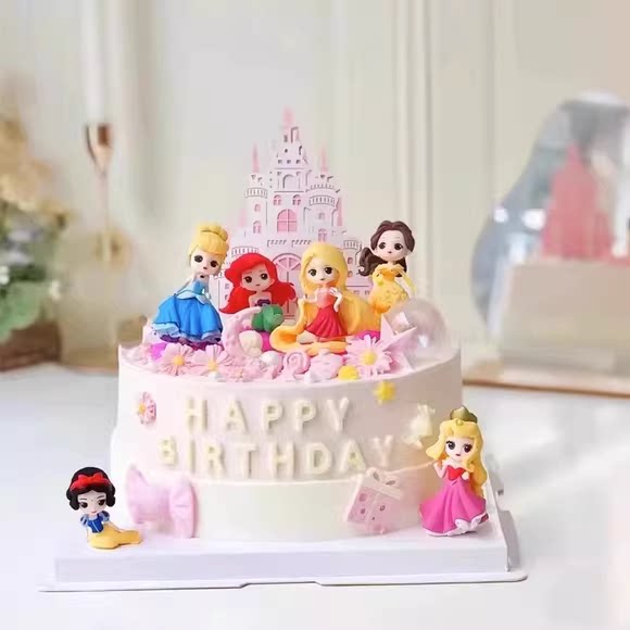 网红公主蛋糕装饰摆件城堡插件白雪公主儿童宝宝生日甜品烘焙配件