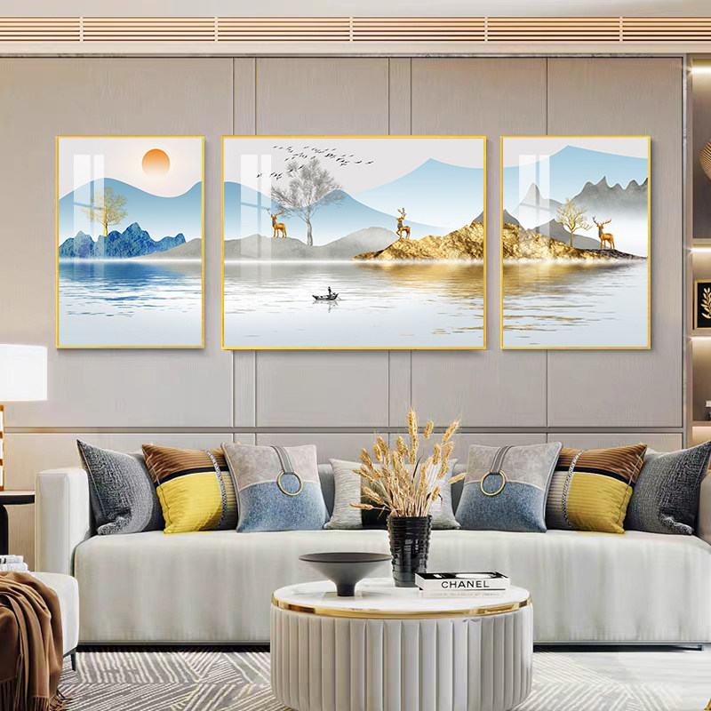 装饰画现代简约墙画沙发背景墙挂画壁画轻奢风晶瓷画北欧风格客厅