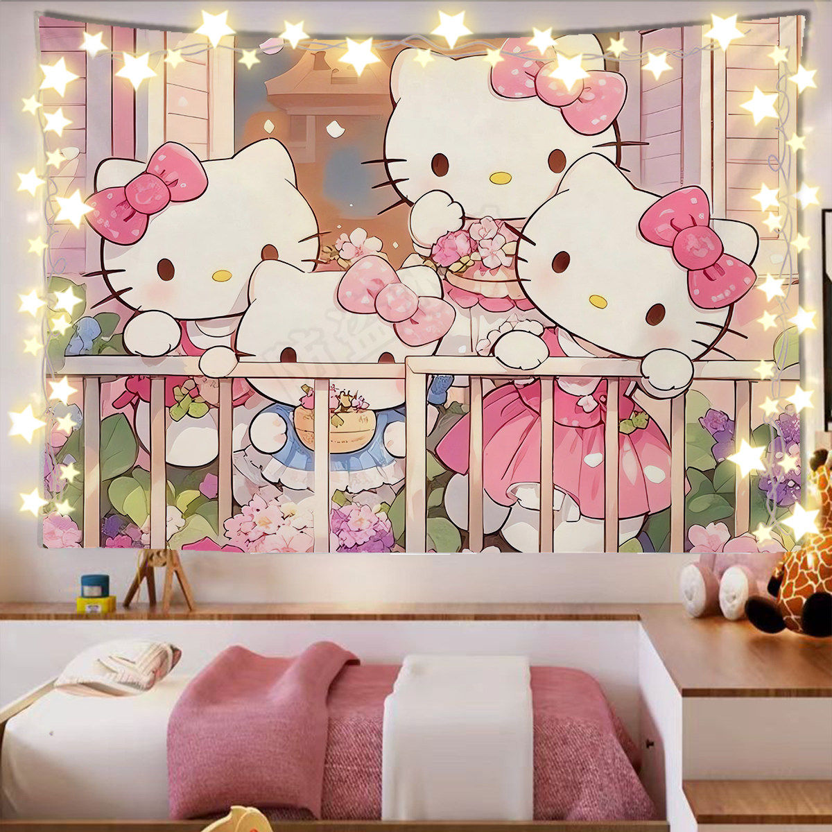 hellokitty背景布可爱卡通少女心房间卧室出租屋装饰墙布挂布