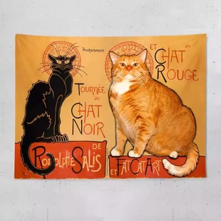北欧复古猫咪背景布油画艺术挂布卧室墙布租房改造宿舍装饰画挂毯