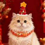 新年猫咪围脖帽子口水巾过年喜庆手工编织狗狗围巾喜庆春节项圈