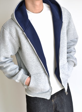 【双拼色】重磅800G拉链连帽卫衣Boxy短款秋冬厚开衫外套cleanfit