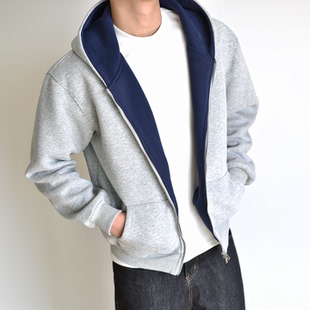 秋冬厚开衫 重磅800G拉链连帽卫衣Boxy短款 外套cleanfit 双拼色