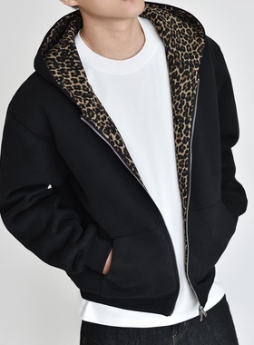 【豹纹拼接】重磅800G连帽卫衣男短款拉链开衫外套cleanfit启动厚