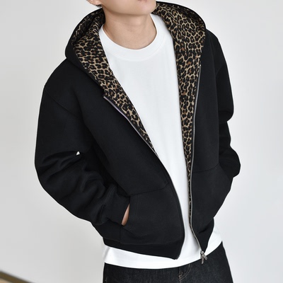 【豹纹】重磅800G短款连帽卫衣男