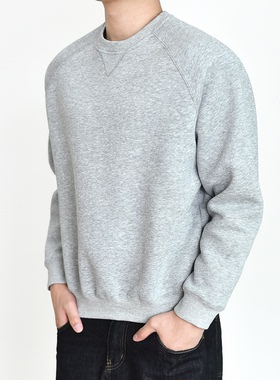 【倒三角】Boxy重磅500G圆领卫衣男短款秋冬加绒厚插肩袖cleanfit