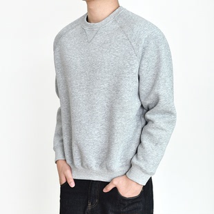 秋冬加绒厚插肩袖 Boxy重磅500G圆领卫衣男短款 cleanfit 倒三角