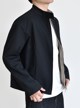 【双面穿】重磅900G千鸟格哈灵顿夹克男秋冬cleanfit短宽立领外套