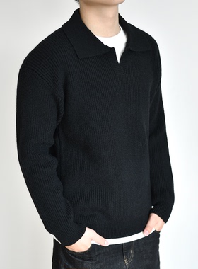 【海鸥领】老钱风毛衣POLO衫男秋冬松弛翻领厚款长袖针织通勤重磅