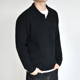 长袖 男秋冬松弛翻领厚款 老钱风毛衣POLO衫 针织通勤重磅 海鸥领