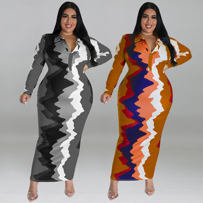 Plus size women autumn casual loose print party dinner dress