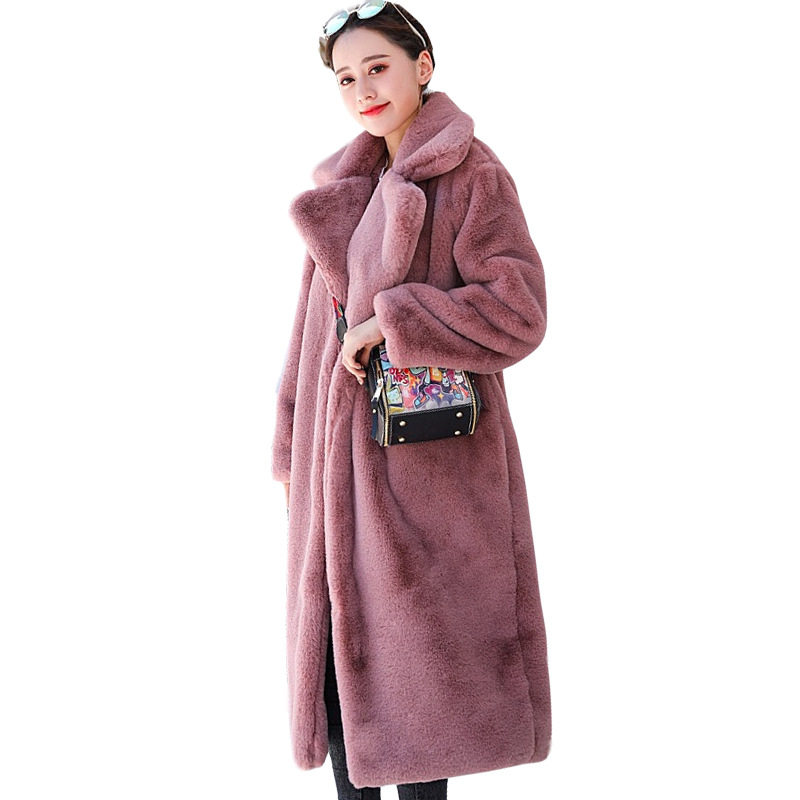 保暖皮草外套加长款大码女装仿兔毛大衣Warm fur coat top jacket