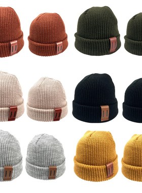 ildren Parent-Child Hats Newborn Baby Cap with Leather Label