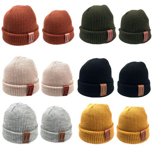 ildren Parent-Child Hats Newborn Baby Cap with Leather Label