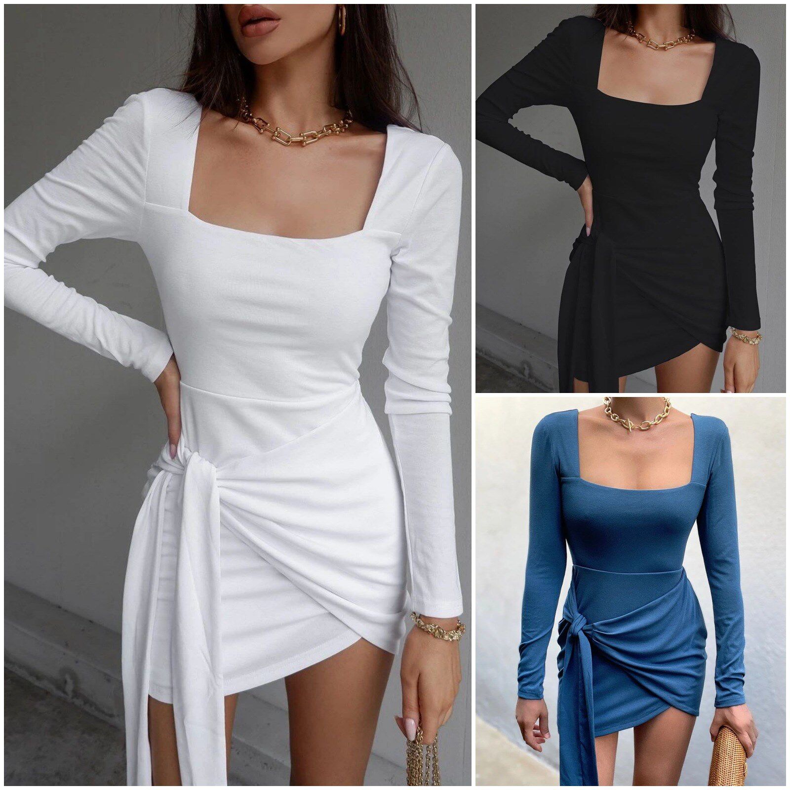 2021 new Square Collar With Long-Sleeved European And Americ