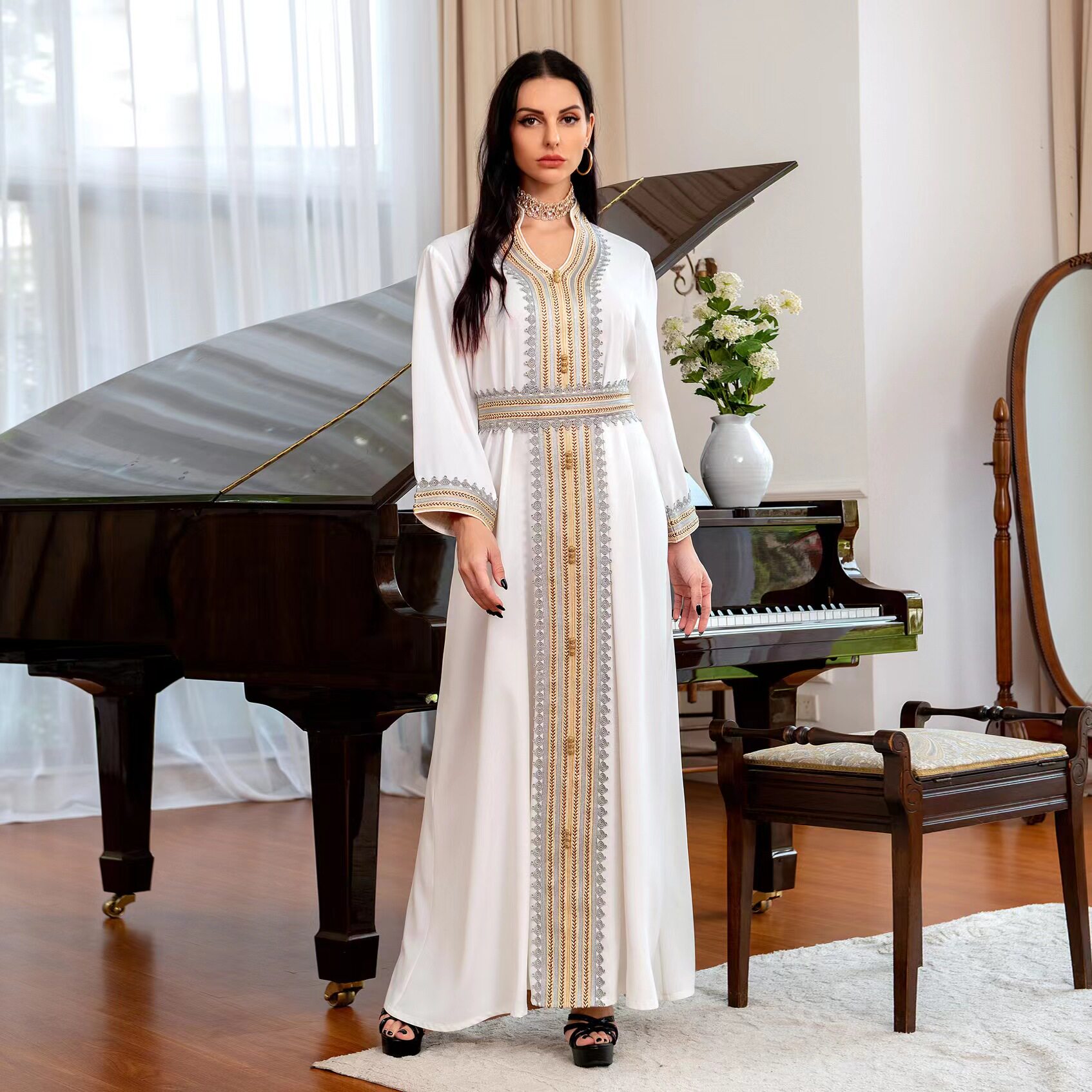 2022新款派对礼服立领绣花连衣裙ethnic style embroidered dress