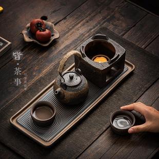 中式 家用温茶小套装 功夫茶具客厅办公室一壶两杯粗陶茶杯茶壶茶盘