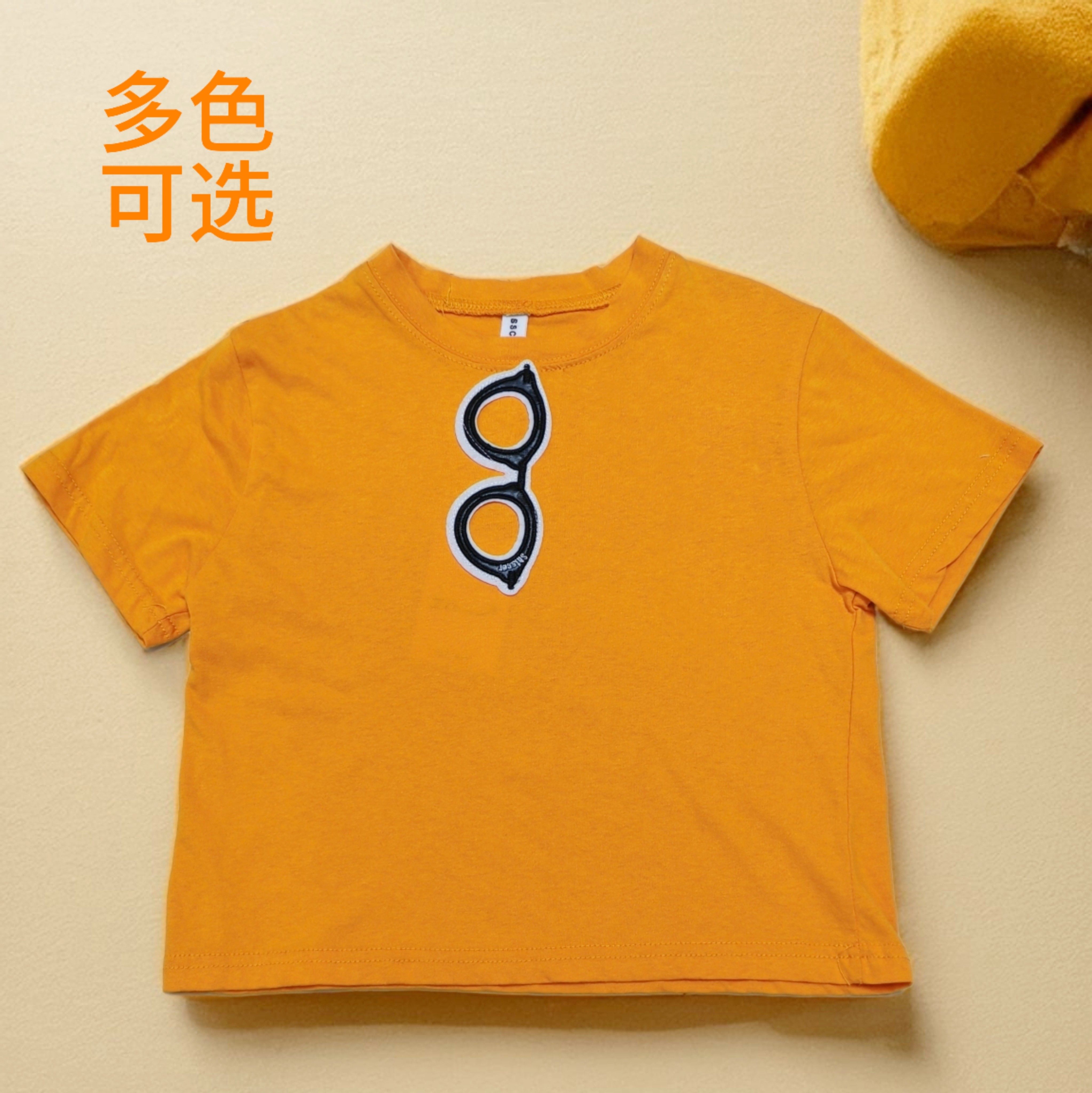 女童短袖T恤纯棉夏季新款儿童圆领上衣宝宝短袖眼镜绣花宽松短袖