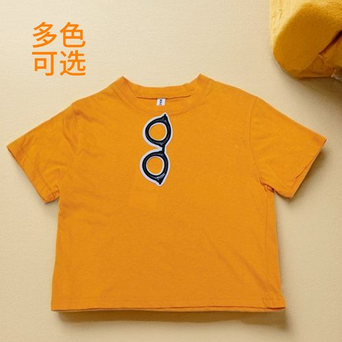 女童短袖T恤纯棉夏季新款儿童圆领上衣宝宝短袖眼镜绣花宽松短袖