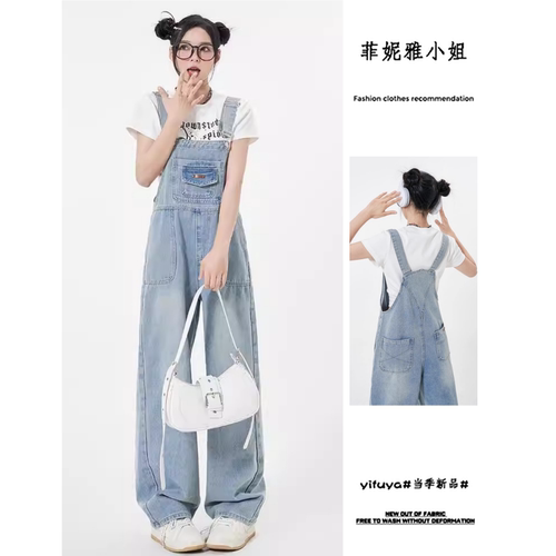 美式复古日系工装蓝色牛仔裤女