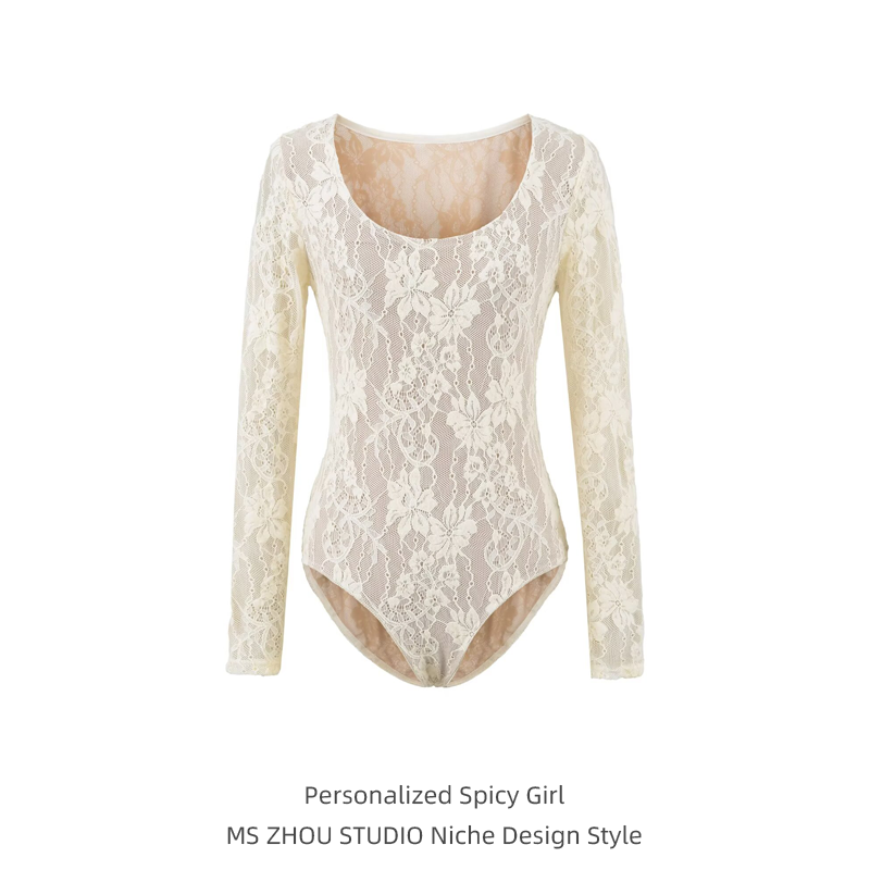 设计感浮雕钩花蕾丝低圆领长袖连体衣女纯欲风修身显瘦内搭打底衫,女装/女士精品,连体衣/裤,淘宝优惠券,粉丝福利购,淘宝优惠卷