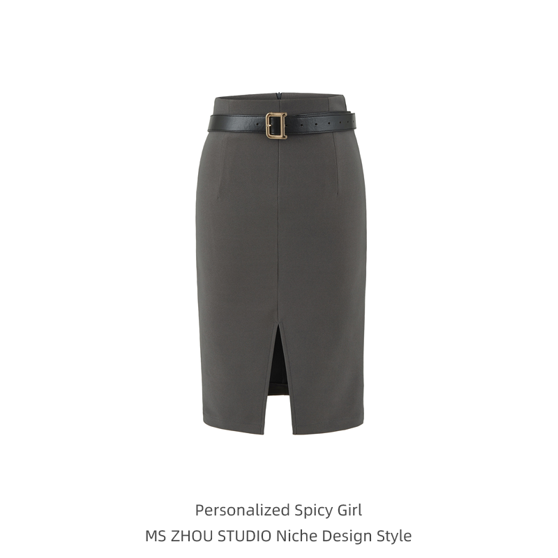 韩系高级感通勤前开叉包臀半身裙