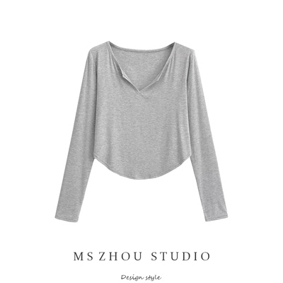 爵士舞小V领防晒罩衫长袖T恤慵懒