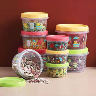 保鲜盒冰箱收纳盒pp食品级塑料圆形卡通碗可微波炉加热水果干果