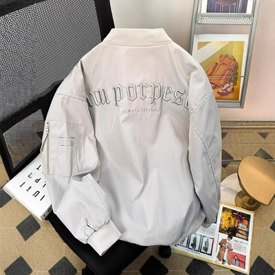 美式vibe刺绣棒球服男款春秋季潮牌高街外套宽松情侣飞行员夹克