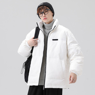 2025年冬季港风白鸭绒羽绒服男立领宽松面包服女日韩系新款外套潮