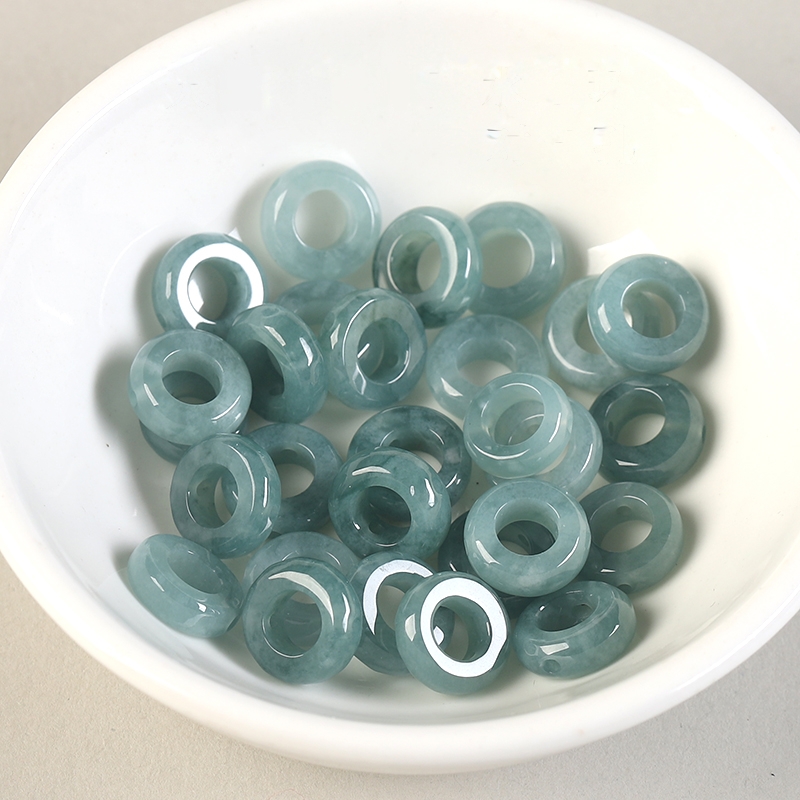 天然A货冰种蓝水翡翠对穿孔圆环