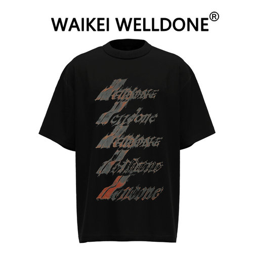 WAIKEI WELLDONE火焰弹幕短袖T恤男女宽松美式潮牌WE11DONE情侣装