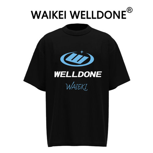 WAIKEI WELLDONE重磅纯棉短袖T恤男女宽松美式潮牌we11done情侣装