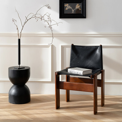 北欧僧侣椅中古实木靠背椅家用餐椅侘寂风复古休闲椅设计师椅子