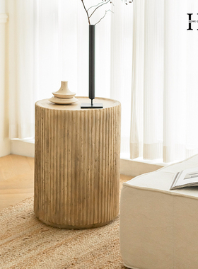 HC沙发边几圆形罗马柱复古仿洞石创意小茶几小户型客厅家用